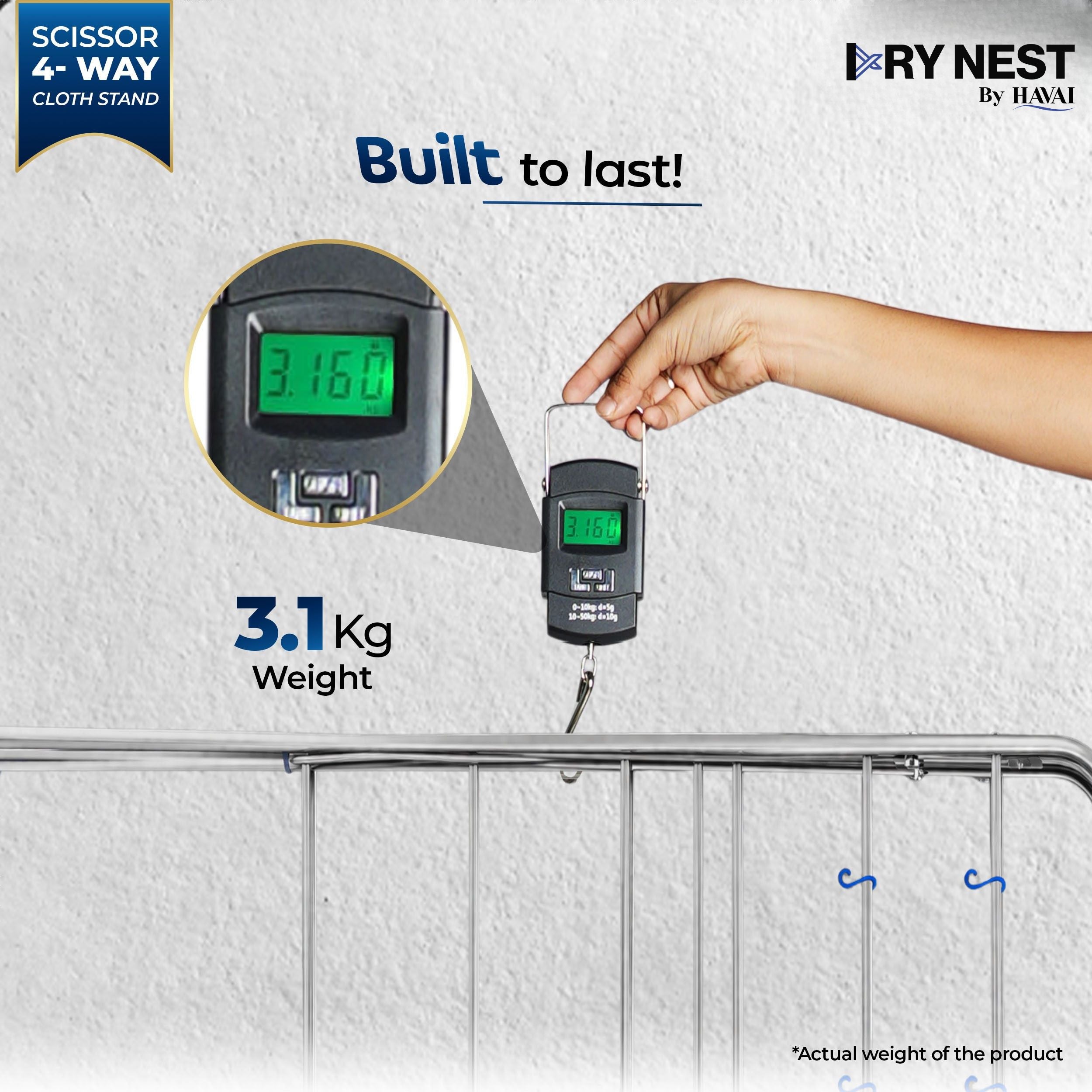 HAVAI DRY NEST 3kg Heavy Duty Premium Cloth Drying Stand | 4-Way Foldable Stainless Steel Clothes Dryer | 20 Rods with Hanger Hooks | 30kg Load Capacity | Strong &amp; Stable | 2 Year Warranty