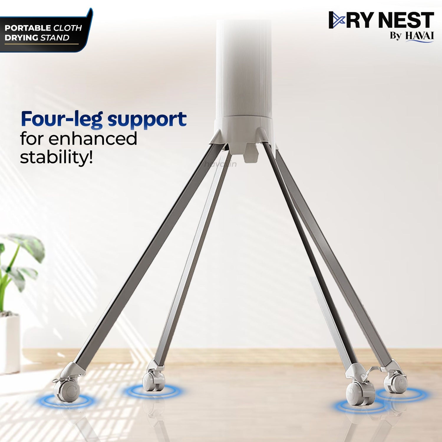 HAVAI Octopus Essential Foldable Rotating Clothes Drying Stand | 360° Multi-Layer Laundry Drying Rack with Lockable Wheels | Heavy Duty Stainless Steel Clothes Hanger | Space Saving Cloth Dryer