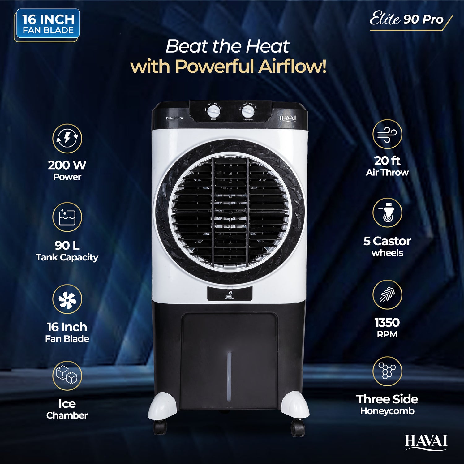 Havai Elite Pro 90 Desert Air Cooler, 90 L, 16-Inch Fan, 20 Ft Air Throw