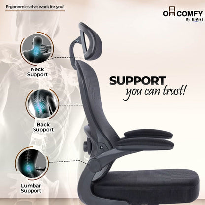 HAVAI LUMA BLACK Ergonomic Mesh Office Chair | Mid Back | Breathable Net Fabric | Height Adjustable | Class 2 Gas Lift | Nylon Base | Smooth Wheels | WFH &amp; Office (BLACK)