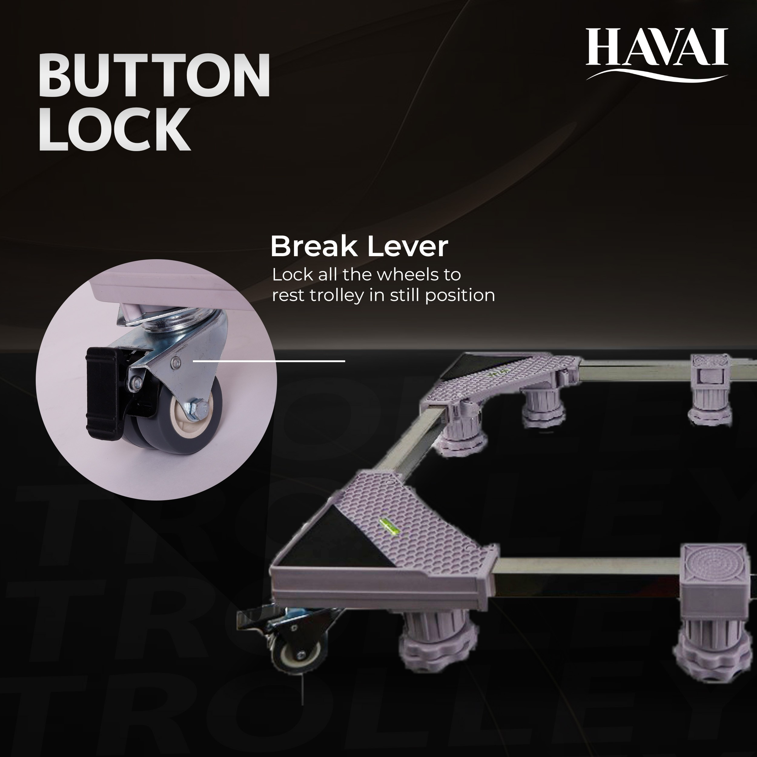 HAVAI Premium Trolley Stand with Wheels for Heavy Duty Side by Side Refrigerator, Double Door Refrigerator: Colour - Bluish Grey, 800 Kgs (10 Grip, 4 Wheels)