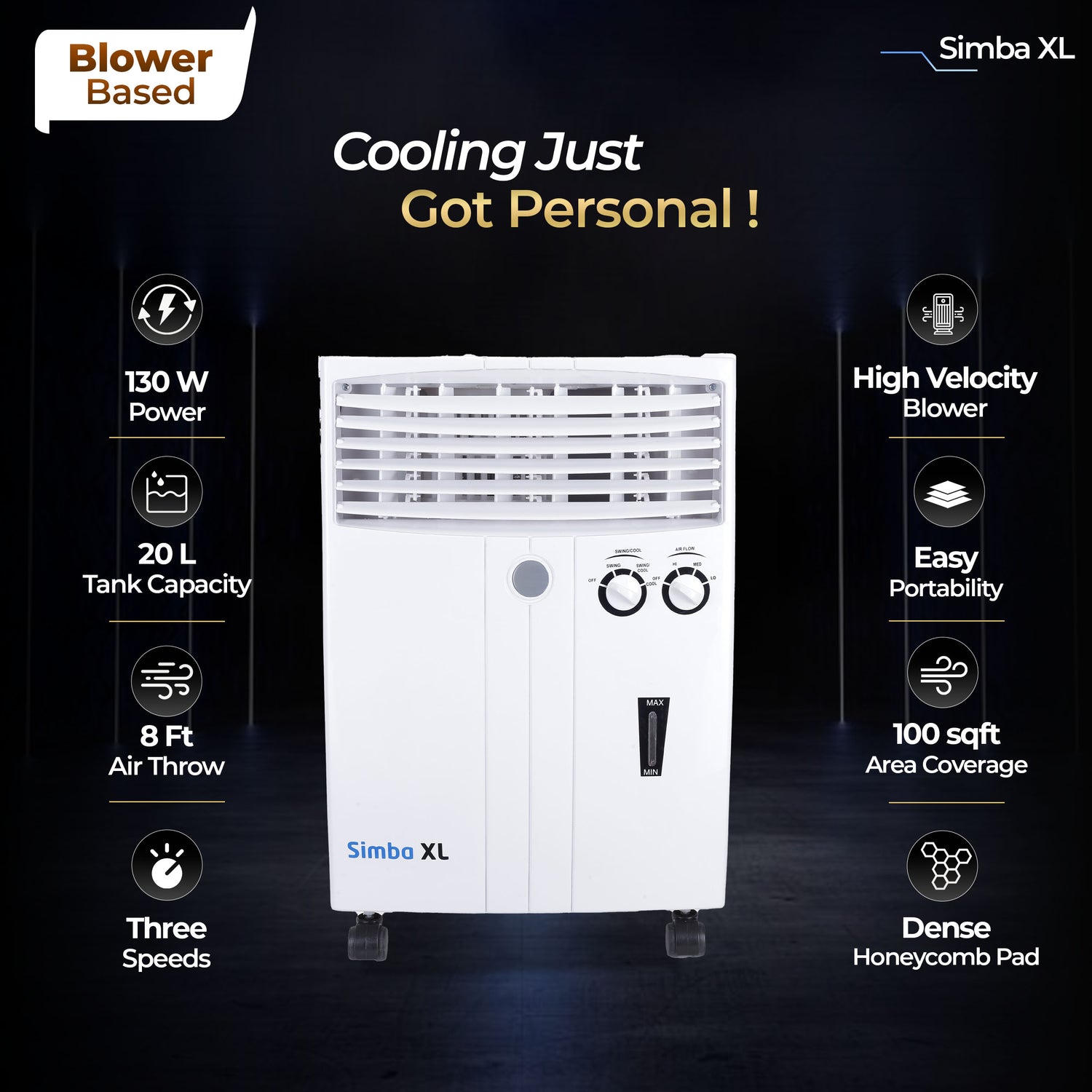 Simba XL Personal Cooler with Blower - 20L, White