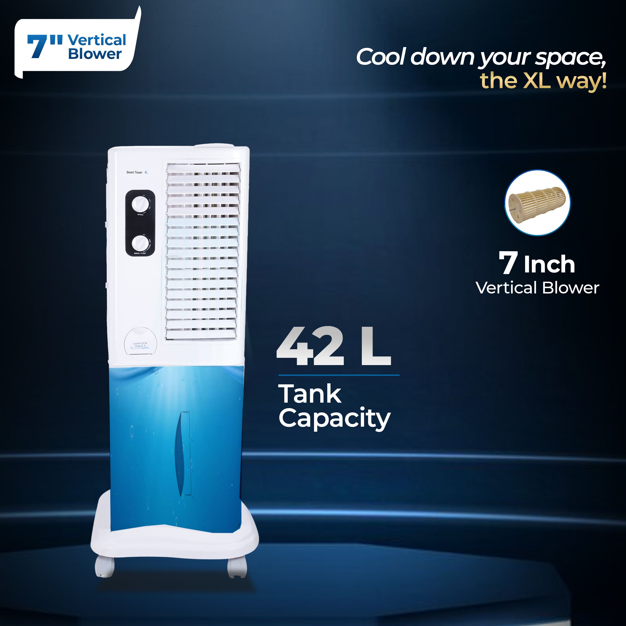 Desert Tower XL Cooler with Powerful Vertical ABS Blower - 42 L, White