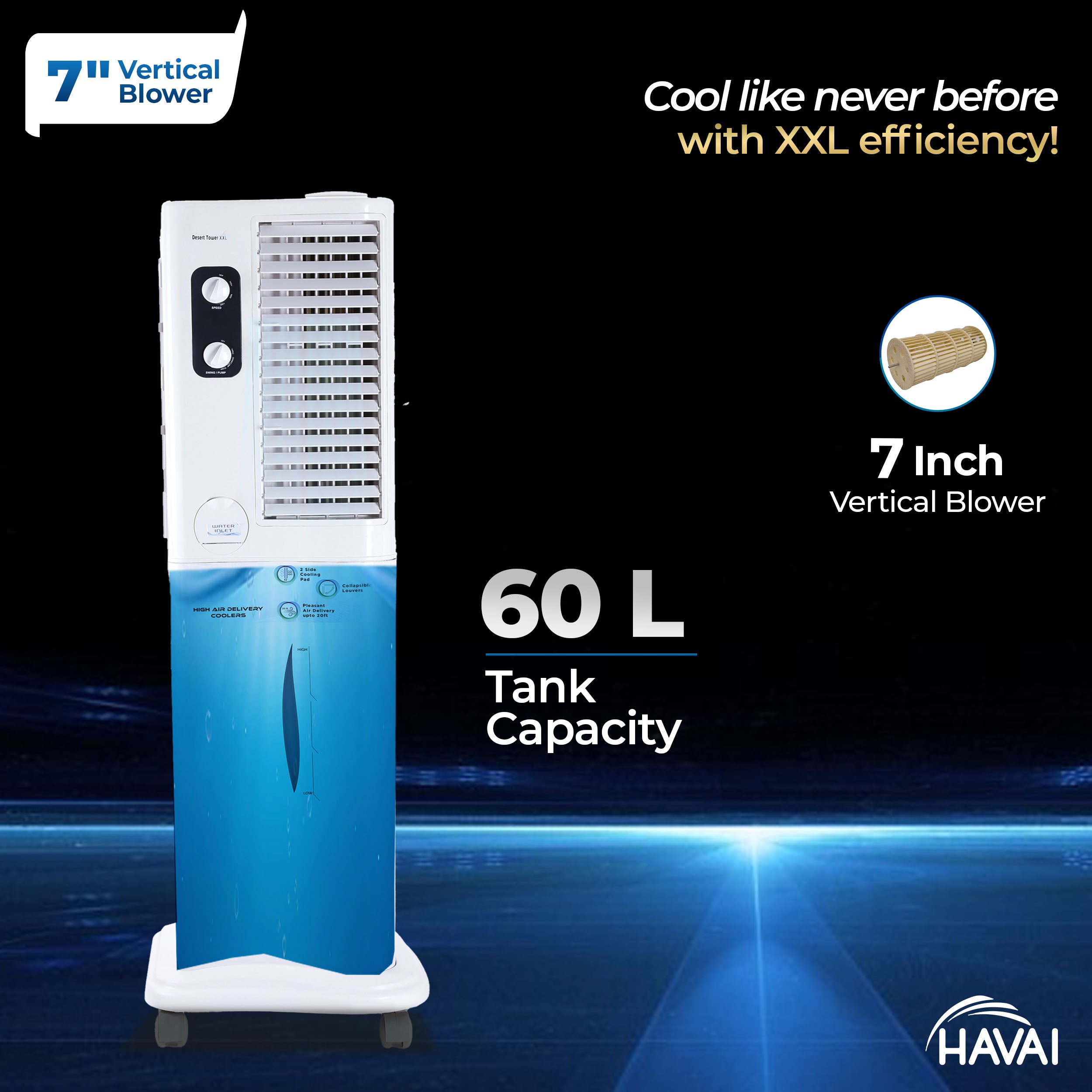 Desert Tower XXL Cooler with Powerful Vertical ABS Blower - 60 L, White