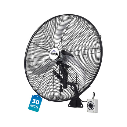HAVAI 30&quot; BLDC High-Speed Wall-Mount Fan – 3-Blade Design, Energy Efficient (20W-135W), 700-1400 RPM, 18,000 M³/Hr Airflow, 75-Foot Air Throw, 4-Speed Control, 2-Year Warranty