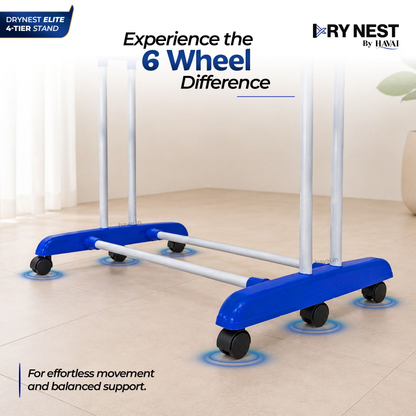 HAVAI Premium 4 Tier Stainless Steel Foldable Clothes Drying Stand with 6 Wheels | Heavy Duty Laundry Drying Rack for Indoor &amp; Outdoor Use | Rust Resistant | Space Saving Design