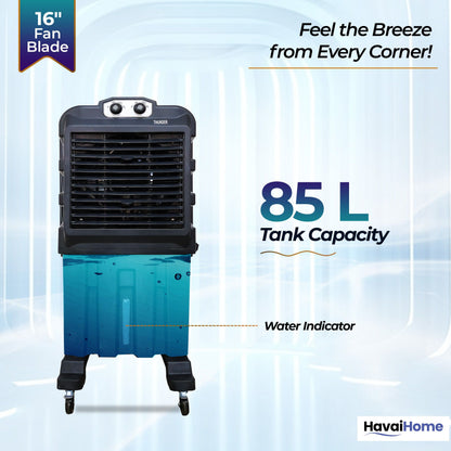 Thunder 85 Desert Cooler – 85L, 16-Inch Aluminum Blade, Single Side Thick Honeycomb, 300 sq. ft. Coverage, Powerful Air Throw &amp; Delivery