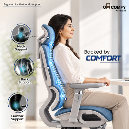 Havai Neo Pro Ergonomic Office Chair with Adjustable Lumbar &amp; Legrest | 3D Adjustable Armrests | Fully Cushioned Seat | Adjustable Headrest | Adjustable Backrest | Adjustable Lumbar Support | Reclining Function | Extendable Leg Rest | Ergonomic Design