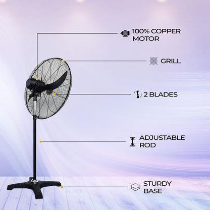 BLDC Pedestal Fan 20 Inch, 50% Savings On Electricity, High Velocity, Heavy Duty Metal For Industrial, Commercial And Residential Use, Assembly Included , Black