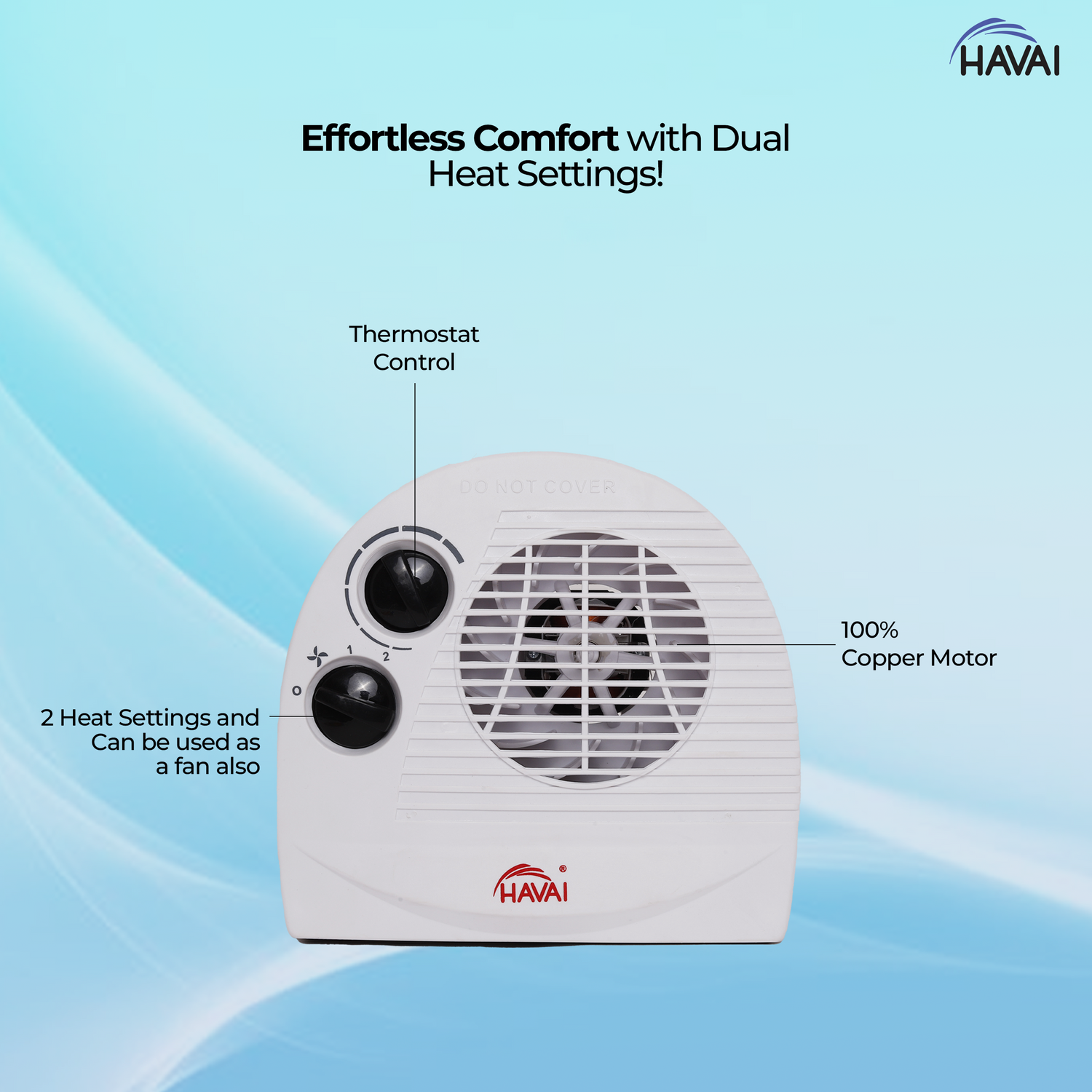 HAVAI Ace Mini 2000/1000 Watts Room Heater with Adjustable Thermostat (ISI Certified)