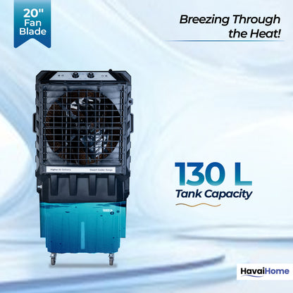 Thunder 20+ Desert Cooler |20 Inch Aluminum Blade |600 Feet Area Coverage|130 Litre Tank Capacity, Lockable Wheels, Auto Swing, Thick Dense Honeycomb, 1 Year Warranty|3 Speed Control
