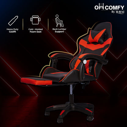 HAVAI Vortex Red Gaming Chair | Ergonomic High Back Computer Chair with Linkage Armrests | Reclining &amp; Folding Backrest | Premium 0.55mm PVC Upholstery | High Density Foam Cushion | Class 1 Gas Lift | 320mm Nylon Base | Heavy Duty Wheels | (Red &amp; Black)
