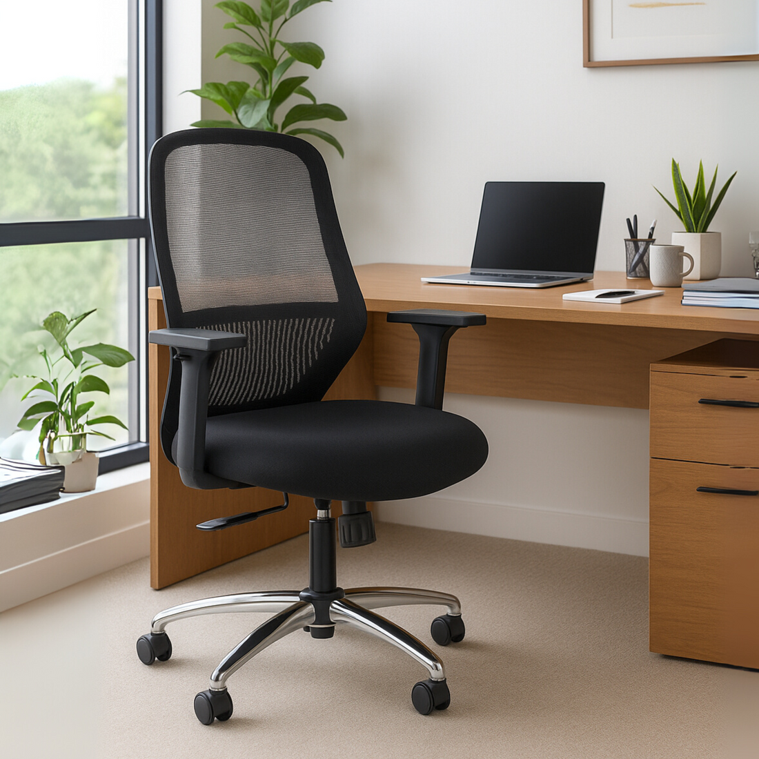 HAVAI Off-Comfy Luna Black Ergonomic Office Chair | Yuva Mesh Back | 2D Arms with TPU Pad | Synchro Tilt with Lock | Class 4 Samhongsa Gaslift | Claw Chrome Base | 60mm Castors(Black)