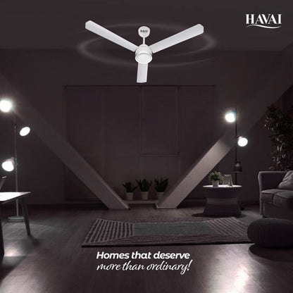 HAVAI Spinel BLDC Ceiling Fan with Decorative Ring | 1200mm, 3 Blades, 27W | Remote Control &amp; 9W LED Light | 2 Years Warranty | Pearl White