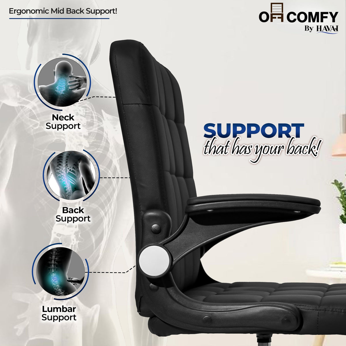 HAVAI Urban Seat Executive Office Chair | Premium Black PVC Upholstery | Ergonomic Cushioned Seat | Class 1 Gas Lift | Nylon Base &amp; Wheels | Home, Office &amp; WFH Chair