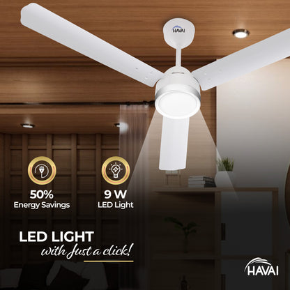 HAVAI Spinel BLDC Ceiling Fan with Decorative Ring | 1200mm, 3 Blades, 27W | Remote Control &amp; 9W LED Light | 2 Years Warranty | Pearl White