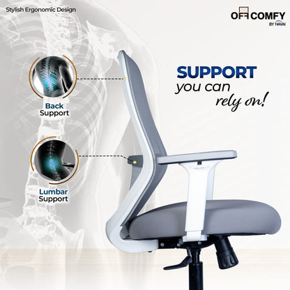 HAVAI Off-Comfy Luna Ergonomic Office Chair | Yuva Mesh Back | 2D Arms with TPU Pad | Synchro Tilt with Lock | Class 4 Samhongsa Gaslift | Claw Chrome Base | 60mm Castors (White)