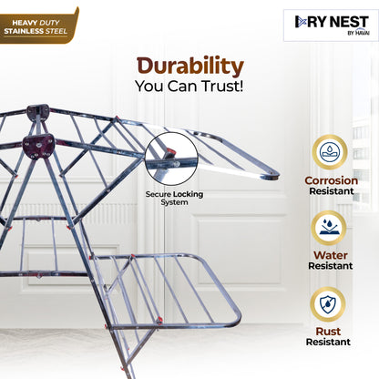 DryNest By HAVAI – Foldable Cloth Drying Stand |  Double Zig-Zag Stainless Steel Dryer Rack | Space-Saving Design for Balcony,  Indoor &amp; Outdoor Use