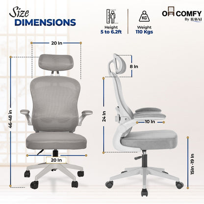 HAVAI LUMA GREY Ergonomic Mesh Office Chair | Mid Back | Breathable Net Fabric | Height Adjustable | Class 2 Gas Lift | Nylon Base | Smooth Wheels | WFH &amp; Office