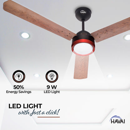 HAVAI Spinel BLDC Ceiling Fan with Decorative Ring | 1200mm, 3 Blades, 27W | Remote Control &amp; 9W LED Light | 2 Years Warranty | Smoky Brown