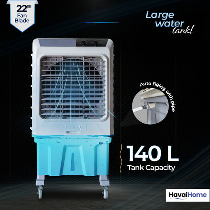 Cyclone 24 Desert Air Cooler | 24" Fan Blade | 150L Tank Capacity | 400W High-Performance Cooling | 750 Sq. Ft. Coverage | Auto Swing | Three Side Honeycomb Pads | Lockable Wheels | Grey