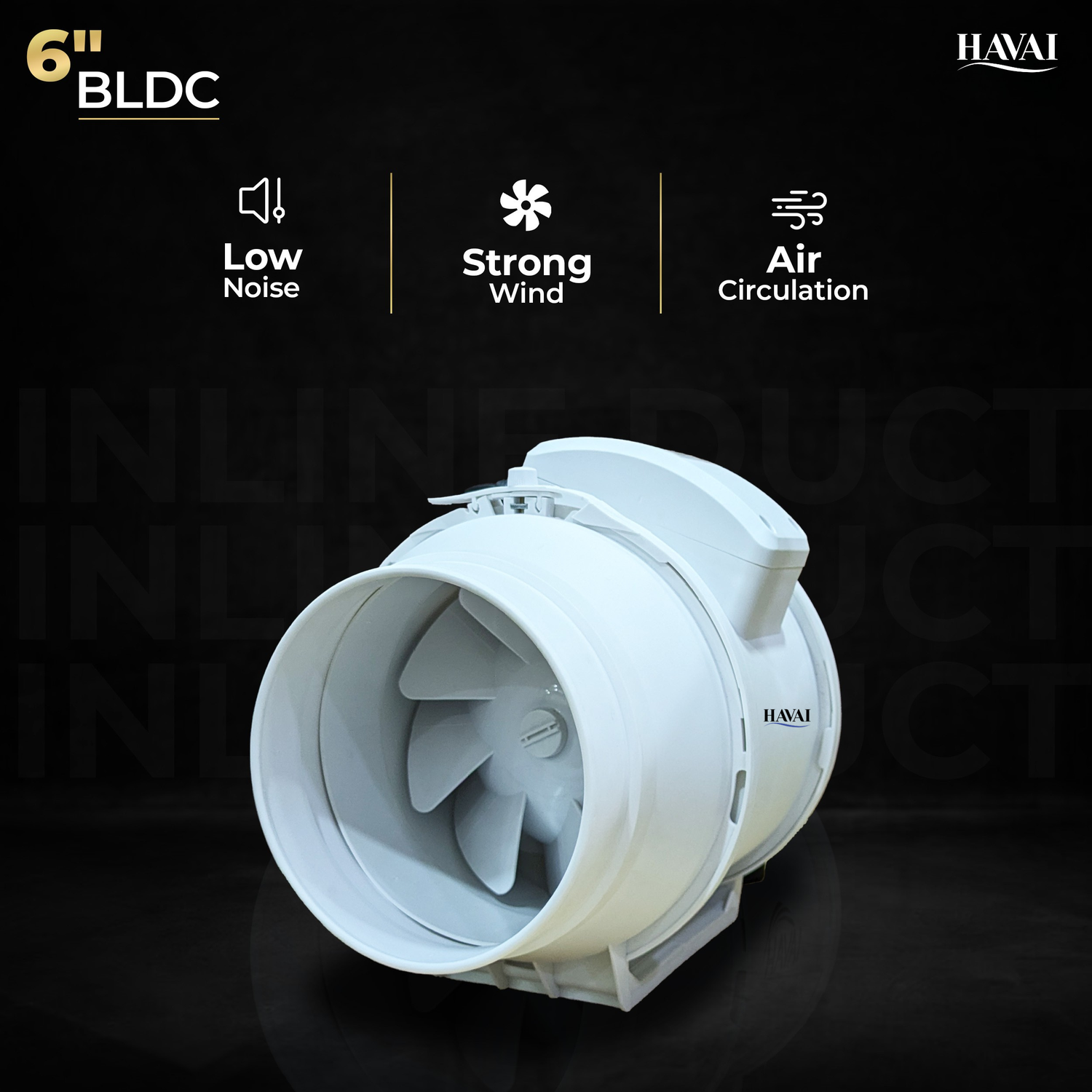 HAVAI BLDC Inline Duct Fan 6 Inch | 540 CMH Airflow | Low Noise Exhaust Fan for Ventilation &amp; Cooling