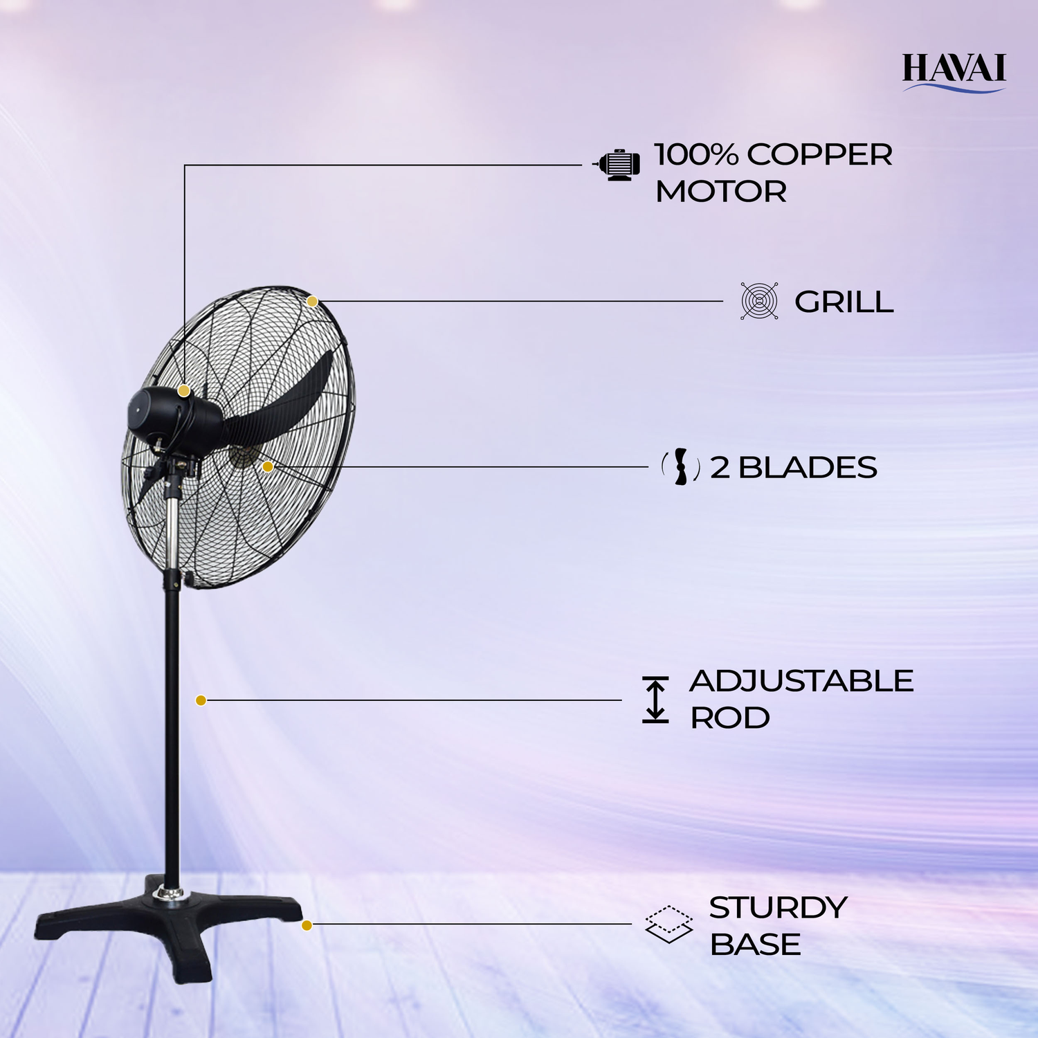 HAVAI BLDC Pedestal Fan 20 Inch, 50% Savings On Electricity, High Velocity, Heavy Duty Metal For Industrial, Commercial And Residential Use, Assembly Included , Black