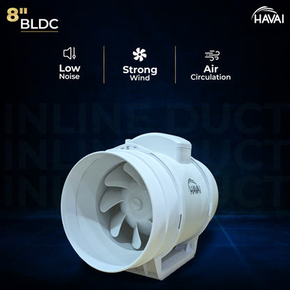 Havai BLDC Inline Duct Fan 8 Inch | 900 CMH Airflow | Energy-Saving 40W Exhaust Fan for Ventilation