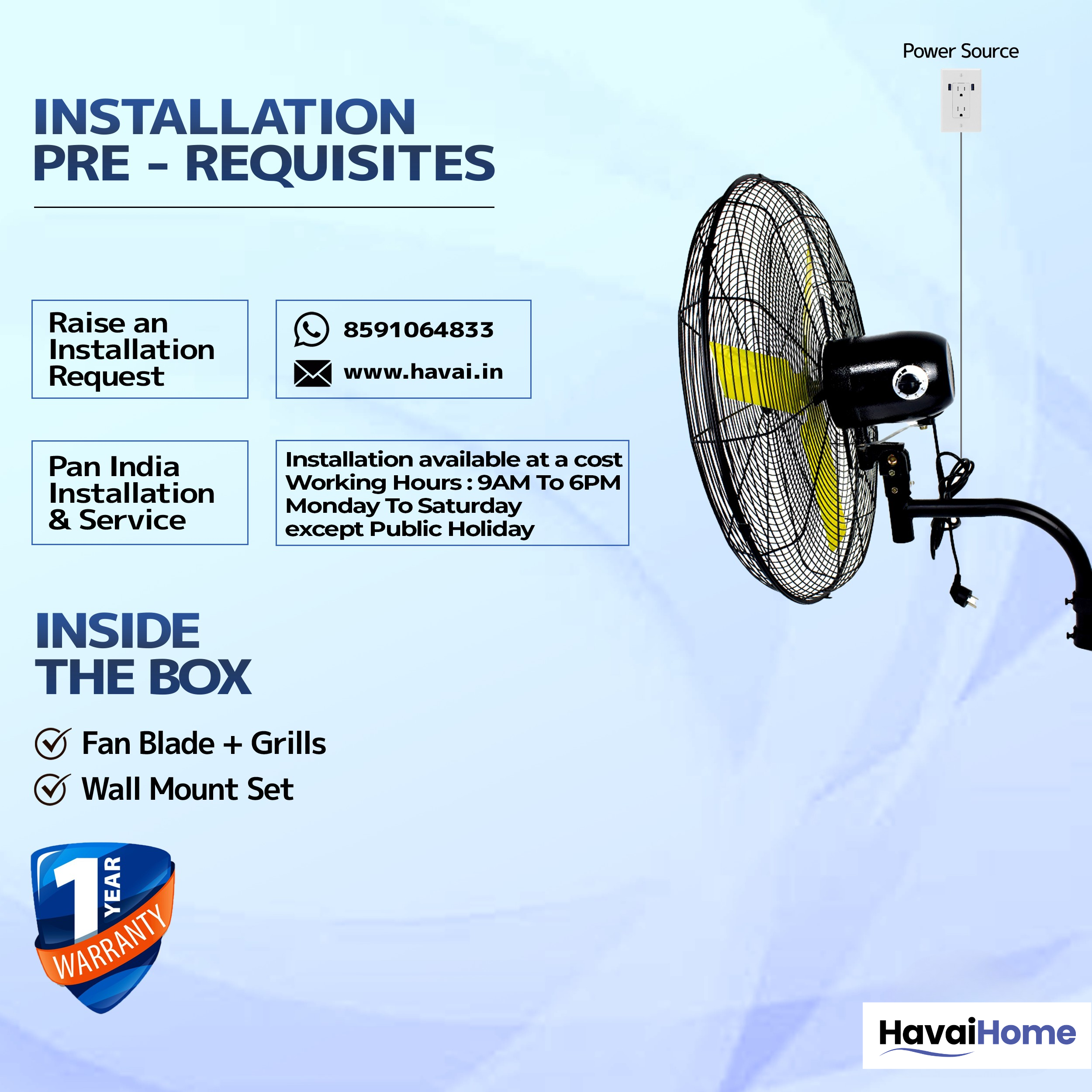 BLDC Wall Mount 36 Inch, 50% Savings On Electricity, High Velocity, Heavy Duty Metal For Industrial, Commercial And Residential Use, Assembly Included , Black