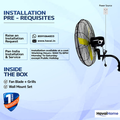 BLDC Wall Mount 36 Inch, 50% Savings On Electricity, High Velocity, Heavy Duty Metal For Industrial, Commercial And Residential Use, Assembly Included , Black