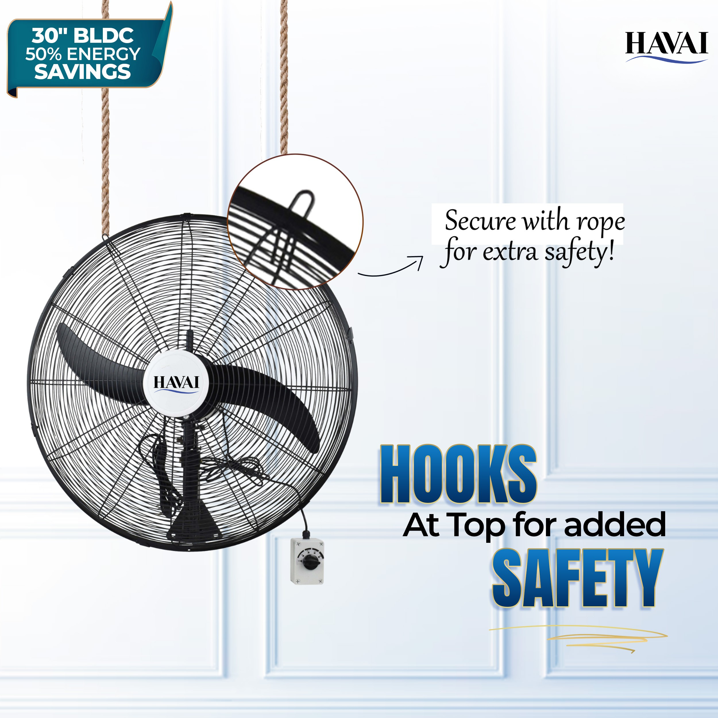 BLDC Wall Mount Fan 30 Inch, 50% Savings On Electricity, High Velocity, Heavy Duty Metal For Industrial, Commercial And Residential Use, Assembly Included , Black