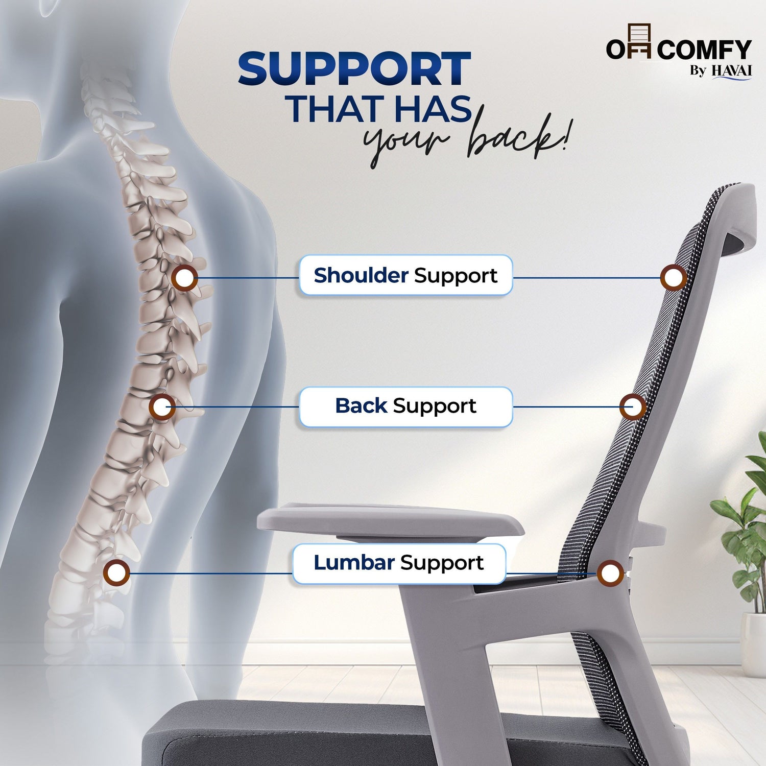 HAVAI Ergolite Mid Back Ergonomic Mesh Office Chair |  One Lock Tilt Mechanism | Fixed Armrests | Nylon Base |  Breathable Mesh Back (Grey)