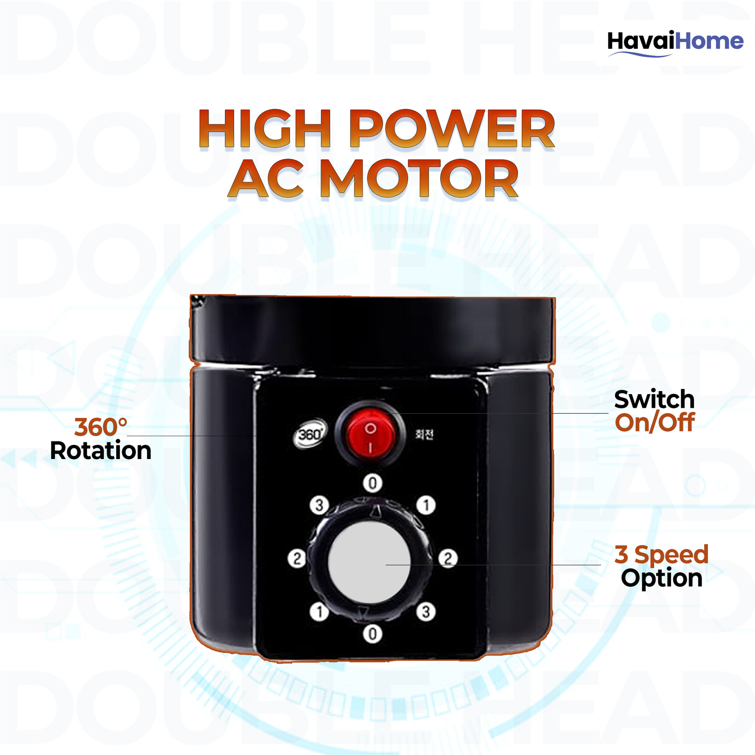 DOUBLE HEAD 360 DEGREE FAN |18 INCH|REMOTE CONTROL, DOUBLE HEADED, 360 Degree Coverage, Pedestal | 1 Year Warranty | 3 SPEED CONTROL | ORANGE AND BLACK