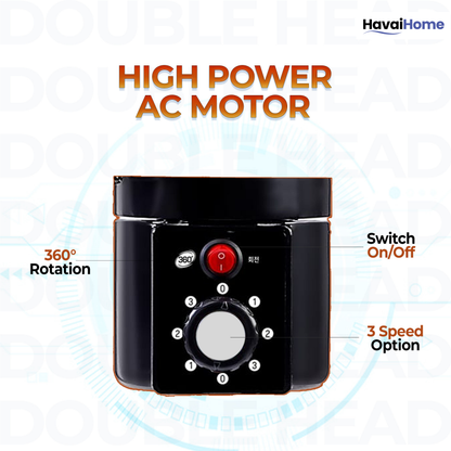 DOUBLE HEAD 360 DEGREE FAN |18 INCH|REMOTE CONTROL, DOUBLE HEADED, 360 Degree Coverage, Pedestal | 1 Year Warranty | 3 SPEED CONTROL | ORANGE AND BLACK