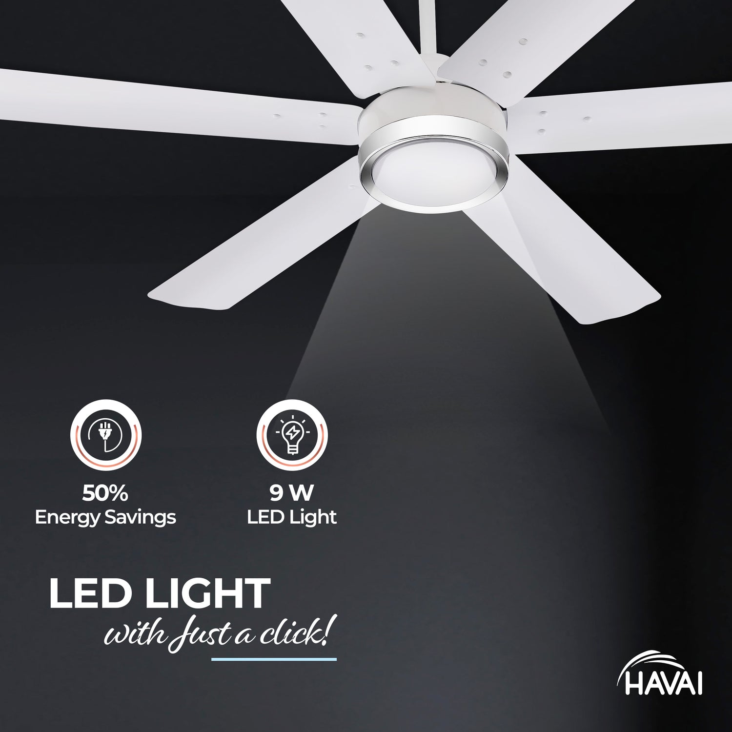 HAVAI Spinel BLDC Ceiling Fan with Decorative Ring | 1200mm, 6 Blades, 25W | Remote Control &amp; 9W LED Light | 2 Years Warranty | Pearl White