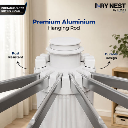 HAVAI Octopus Essential Foldable Rotating Clothes Drying Stand | 360° Multi-Layer Laundry Drying Rack with Lockable Wheels | Heavy Duty Stainless Steel Clothes Hanger | Space Saving Cloth Dryer