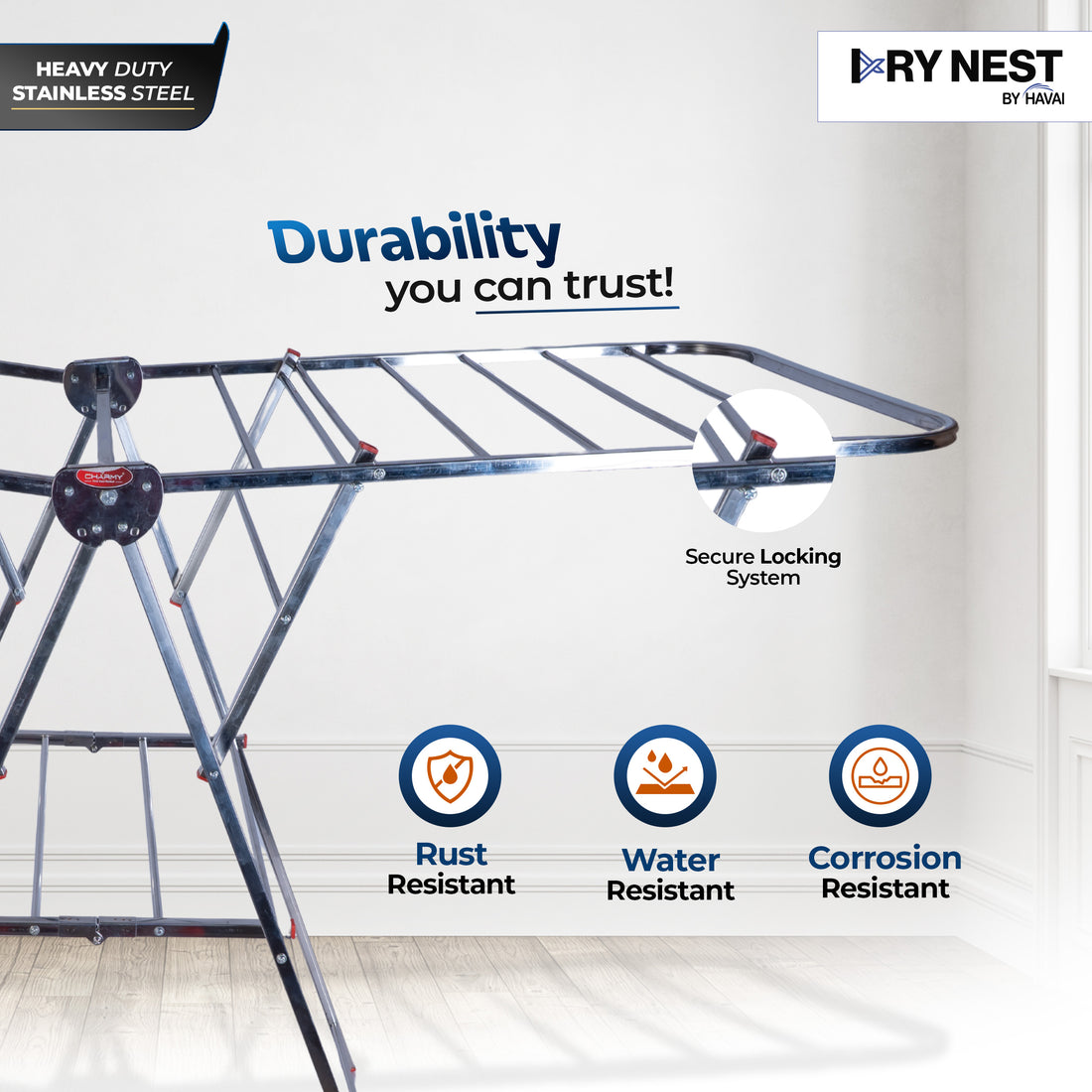 DryNest by HAVAI – Heavy Duty Foldable Cloth Drying Stand |  Rust-Free Stainless Steel Laundry Rack | Indoor, Outdoor &amp; Balcony Use |  Portable Clothes Dryer Stand
