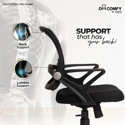 HAVAI Flame Back Low Back Ergonomic Mesh Office Chair |  Single Lock Tilt Mechanism | Mild Steel EPC Base |  Class 4 Gaslift | Fixed Armrests | 50mm Casters | Breathable Mesh Back