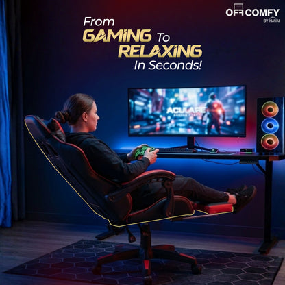 HAVAI Vortex Red Gaming Chair | Ergonomic High Back Computer Chair with Linkage Armrests | Reclining &amp; Folding Backrest | Premium 0.55mm PVC Upholstery | High Density Foam Cushion | Class 1 Gas Lift | 320mm Nylon Base | Heavy Duty Wheels | (Red &amp; Black)