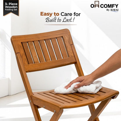 HAVAI Teakwood Foldable Balcony Furniture Set | 2 Chairs &amp; 1 Table | Premium Solid Teak Wood Outdoor Patio Set | Garden, Balcony, Terrace &amp; Cafe Furniture | Pre-Assembled Natural Wood Finish (BROWN)