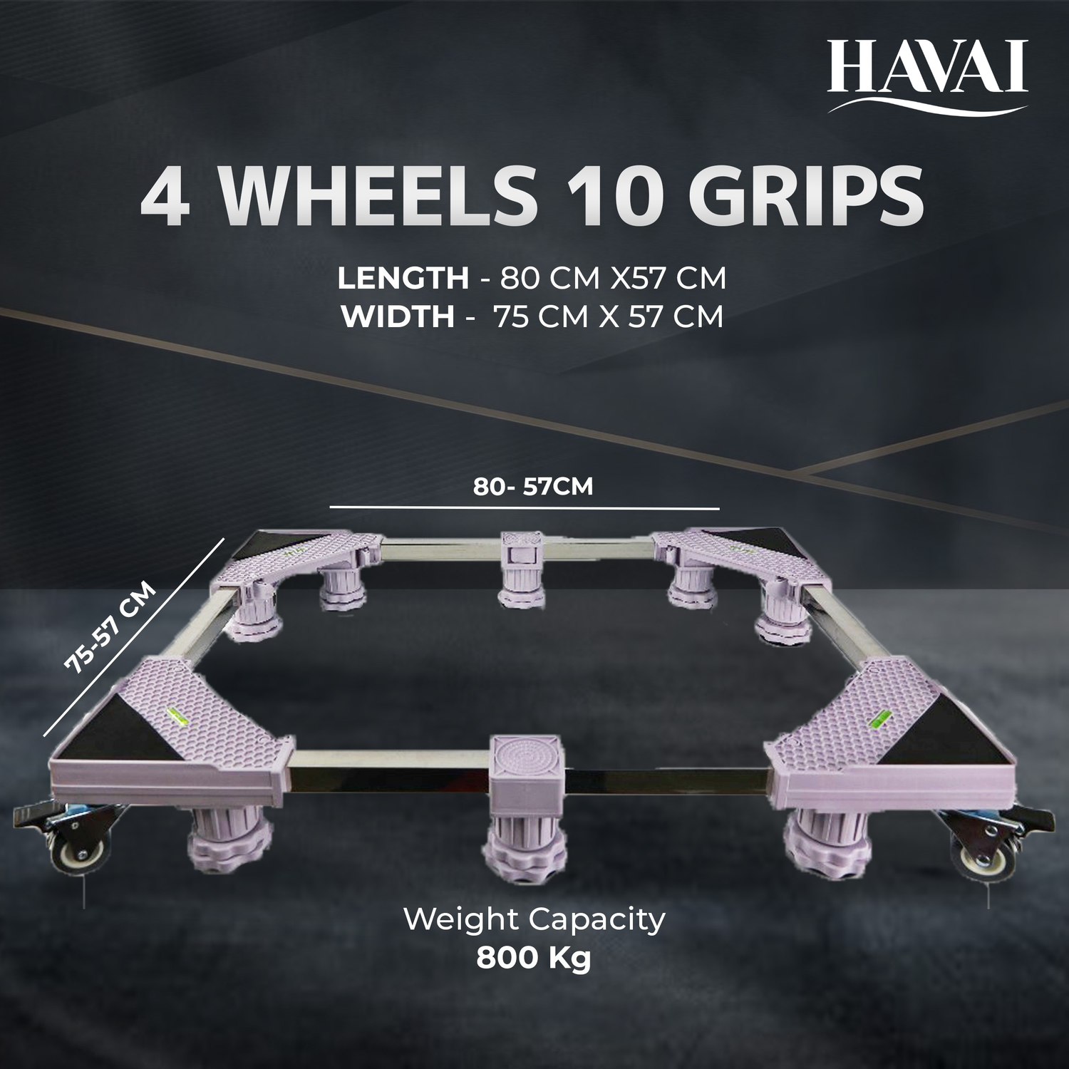 HAVAI Premium Trolley Stand with Wheels for Heavy Duty Side by Side Refrigerator, Double Door Refrigerator: Colour - Bluish Grey, 800 Kgs (10 Grip, 4 Wheels)