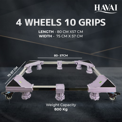HAVAI Premium Trolley Stand with Wheels for Heavy Duty Side by Side Refrigerator, Double Door Refrigerator: Colour - Bluish Grey, 800 Kgs (10 Grip, 4 Wheels)