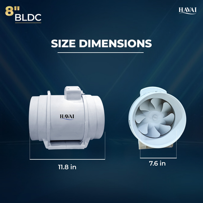 HAVAI BLDC Inline Duct Fan 8 Inch | 900 CMH Airflow | Energy-Saving 40W Exhaust Fan for Ventilation