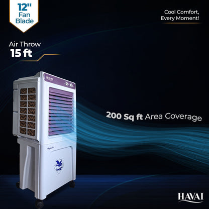 HAVAI Mighty 12+ | 12-Inch Personal Air Cooler | 36L Tank | 3-Side Honeycomb | Auto Swing | 3-Speed | 2400 RPM Motor | Vibrant Color | 200 Sq. Ft. Coverage