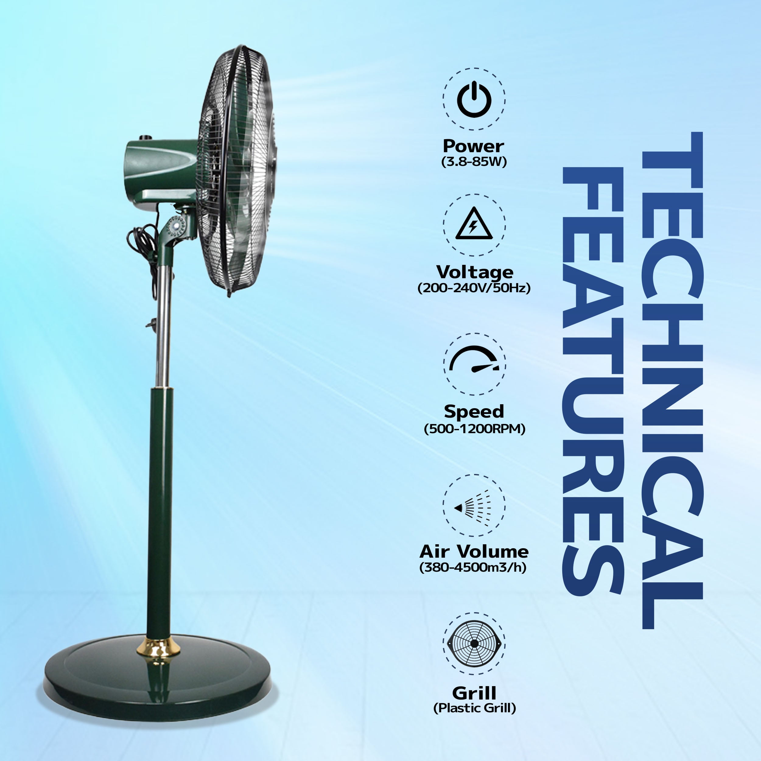 BLDC 18" Pedestal Fan, Soundless, 50% Savings On Electricity, High Velocity,For Commercial And Residential Use, Assembly Included , Green - Without Remote
