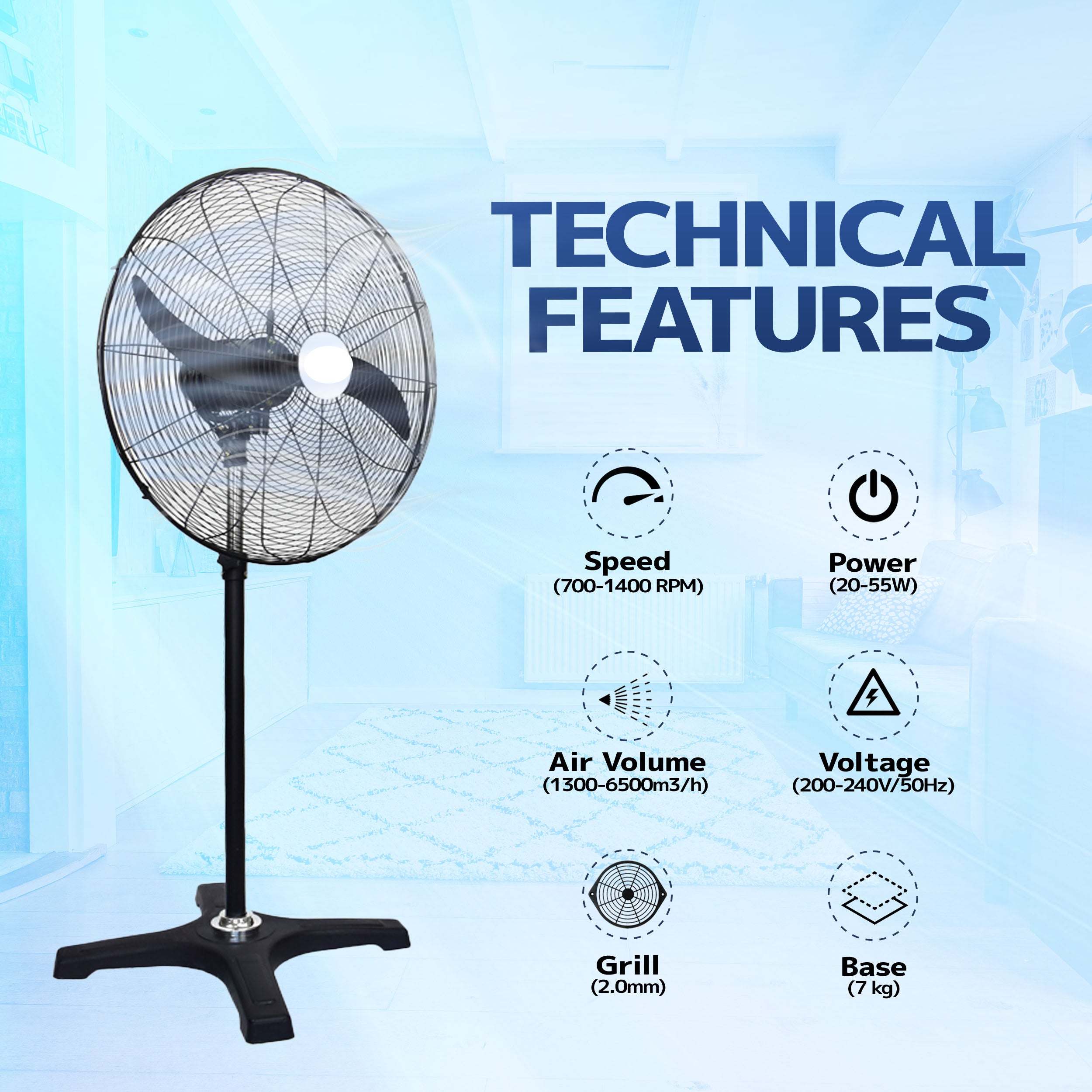 BLDC Pedestal Fan 20 Inch, 50% Savings On Electricity, High Velocity, Heavy Duty Metal For Industrial, Commercial And Residential Use, Assembly Included , Black