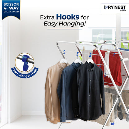 HAVAI DRY NEST 3kg Heavy Duty Premium Cloth Drying Stand | 4-Way Foldable Stainless Steel Clothes Dryer | 23 Rods with Hanger Hooks | 30kg Load Capacity | Strong &amp; Stable | 2 Year Warranty
