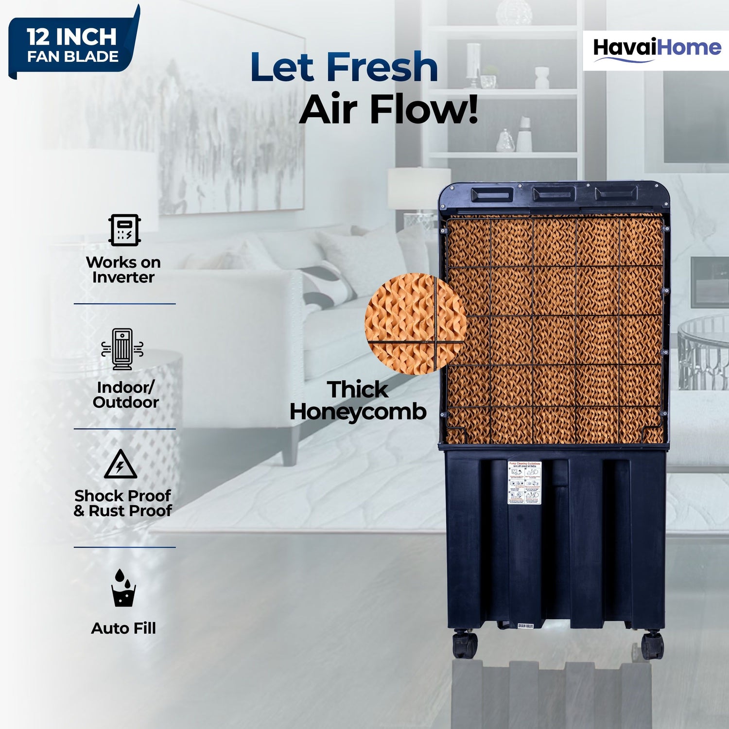 Thunder-75 Tower Air Cooler | 70L Tank | 12″ Blade | Ideal for 150 sq ft Rooms | 130W Power | 10 ft Air Throw | 1350 RPM | Auto-Louver | 3-Speed | 1-Year On-Site Motor Warranty (Black)