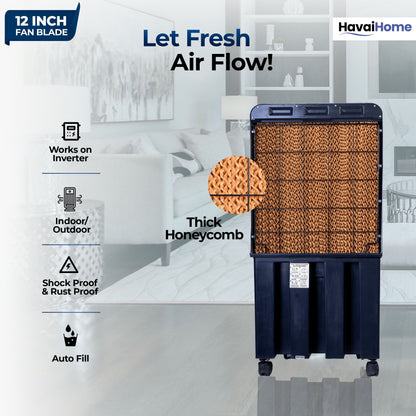 Thunder-75 Tower Air Cooler | 70L Tank | 12″ Blade | Ideal for 150 sq ft Rooms | 130W Power | 10 ft Air Throw | 1350 RPM | Auto-Louver | 3-Speed | 1-Year On-Site Motor Warranty (Black)