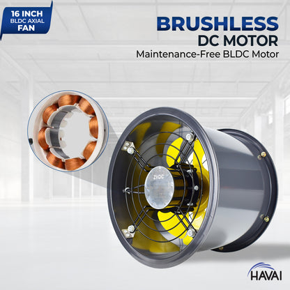 HAVAI 16-Inch Commercial BLDC Axial Fan | Stepless Speed Control | Low Noise | Aluminium Blade | 2000–6000 m³/h Air Volume | 40–80% Energy Saving | No Winding Burnouts | 2-Year BLDC Motor Warranty